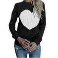 thumbnail image 1 of JGGSPWM Heart Print Sweaters for Women Long Sleeve Pullover Ladies Crochet Ribbed Jumper Modern Cable Knit Tops Crewneck Tops Soft Comfy Sweaters for Women Black L, 1 of 6