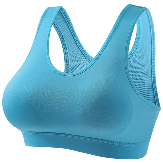 JGGSPWM High Impact Sports Yoga Bra for Women Seamless Wireless Racerback Soft Breathable Comfort Running Bra Blue M