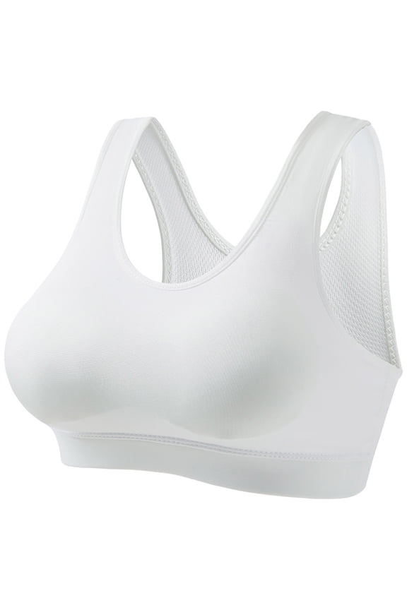High Impact Sports Yoga Bra for Women Seamless Wireless Racerback Soft Breathable Comfort Running Bra White M