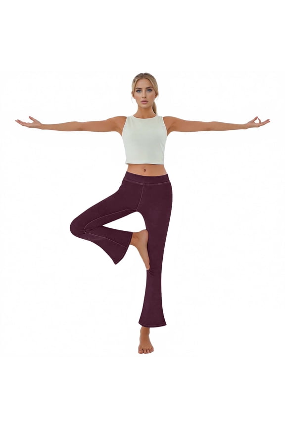 High Waisted Bell Bottom Jeans for Women Stretchy Flared Jeans Pull On Yoga Pant Elastic Waist Butt Lifting Leggings Purple XL
