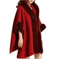 thumbnail image 1 of JGGSPWM Hooded Cloak Faux Rabbit Furry Cape Coat Women's Solid Color Shawl Plus Size Warm Fringed Jacket Red Free Size, 1 of 7