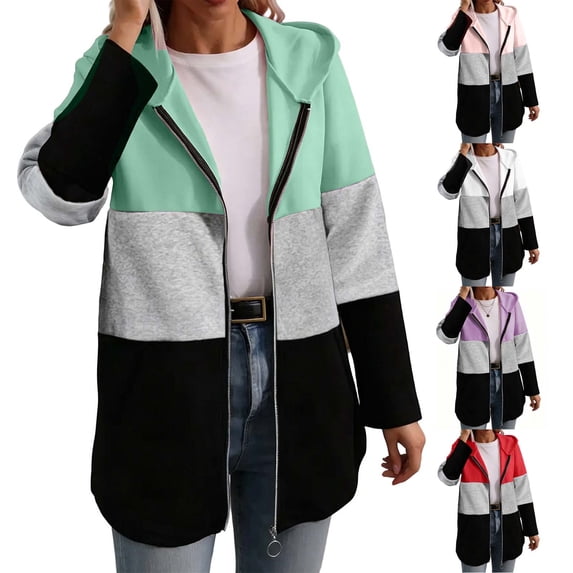 JGGSPWM Hoodies for Women Color Block Hooded Sweatshirt Basic Zip-Up Jersey Jacket Loose Long Sleeve Top with Pockets Plus Size Red XXXXL