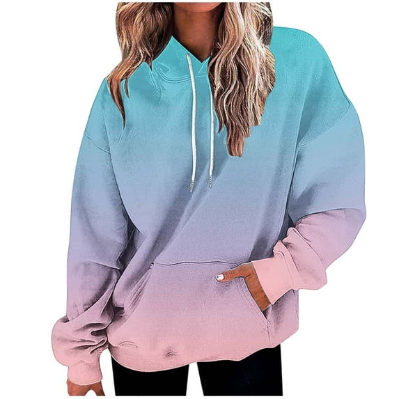 JGGSPWM Hoodies for Women Tie Dye Oversized Sweatshirt Plus Size Loose Fit Cute Hoodie Drawstring Fall Pullover with Pocket Blue L