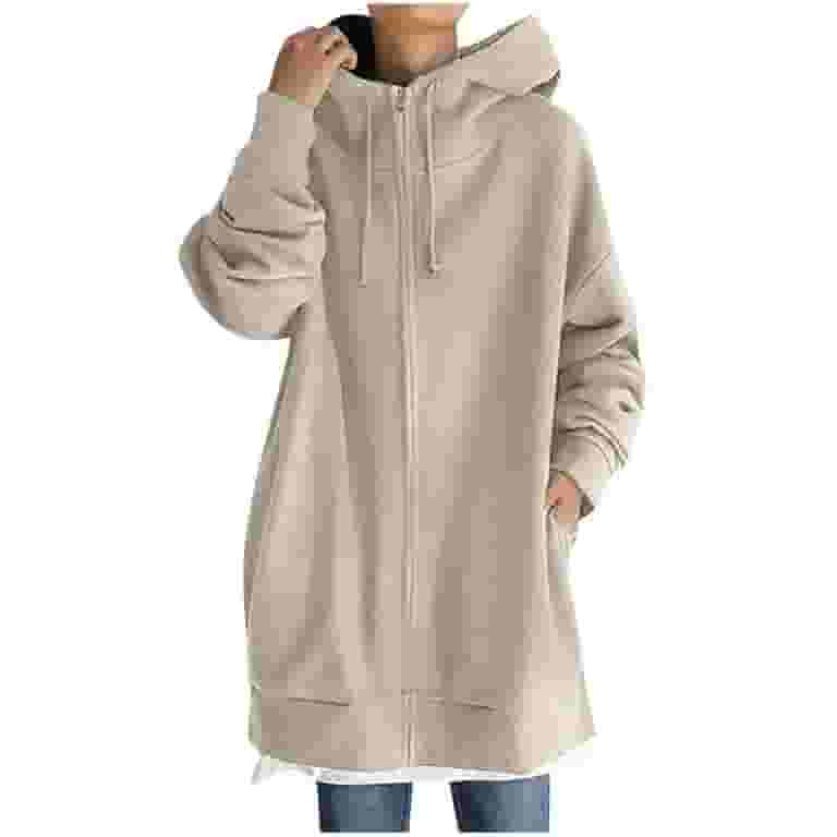 JGGSPWM Knee Length Full Zip Hoodie High Collar Casual JGGSPWM Knee Length Full Zip Hoodie High Collar Casual
