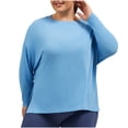 thumbnail image 1 of JGGSPWM (L-XXXXL) Women Plus Size Long Sleeve Shirts Solid Color Casual Crew Neck Sweatshirts Soft Pullover Tops Casual Blouse Tee for Women Blue L, 1 of 5