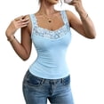 thumbnail image 1 of JGGSPWM Lace Camisole Tank Tops for Women Fashion V Neck Wide Strap Soft Ribbed Lace Trim Cami Blue XXL, 1 of 5