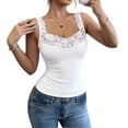 thumbnail image 1 of JGGSPWM Lace Camisole Tank Tops for Women Fashion V Neck Wide Strap Soft Ribbed Lace Trim Cami White M, 1 of 5
