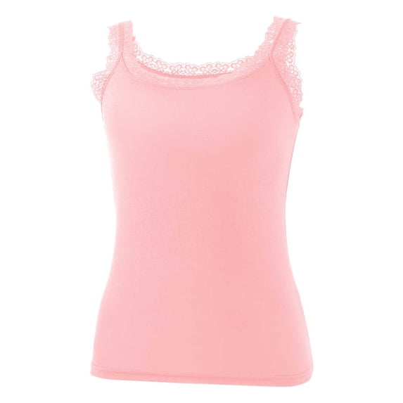 JGGSPWM Lace Camisole Tank Tops for Women Ribbed Round Neck Top Lacework Undershirt Summer Breathable Comfortable Tank Pink L