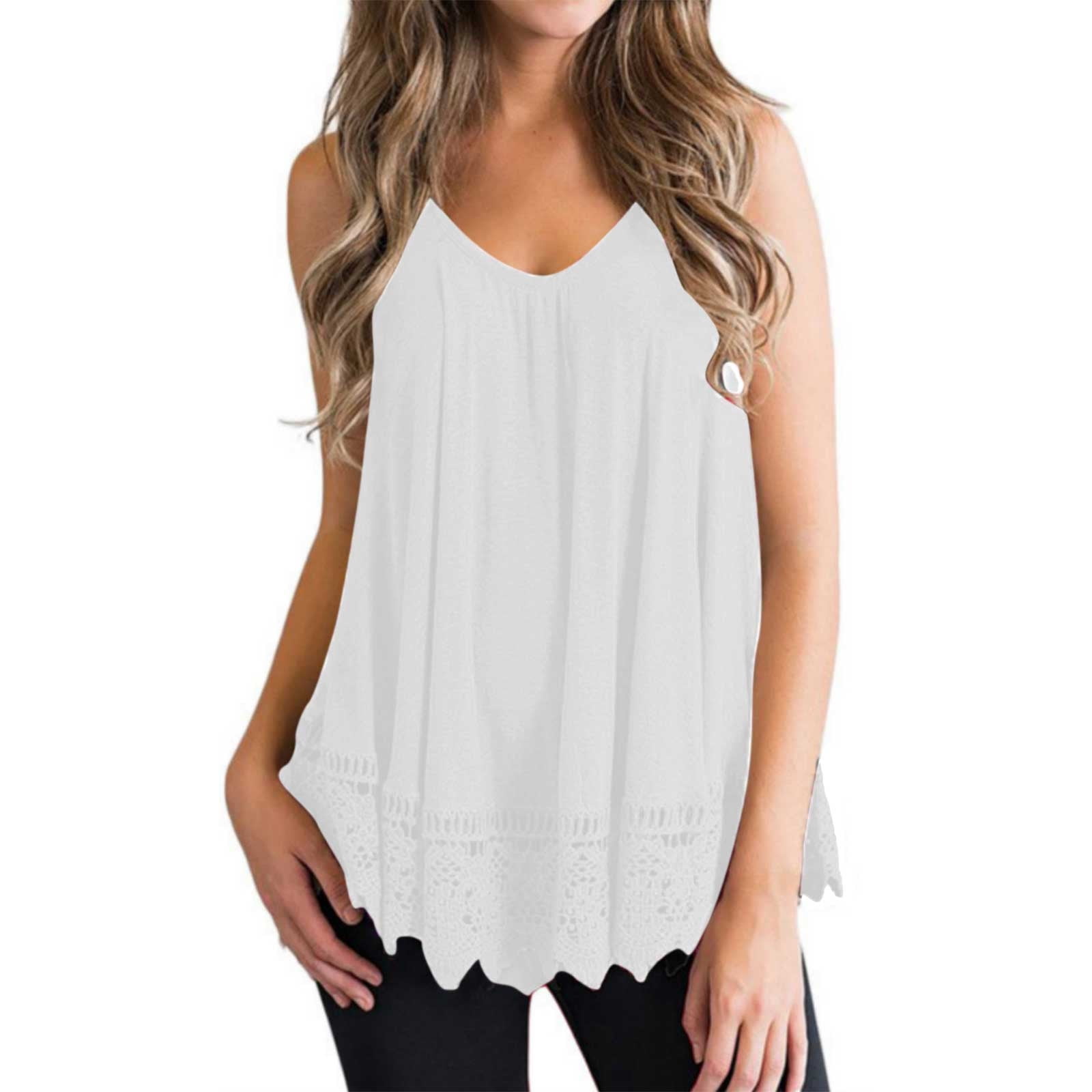 Womens Swing Lace Flowy Tank Top with Built in Bra Loose Sleeveless Crew  Neck UK