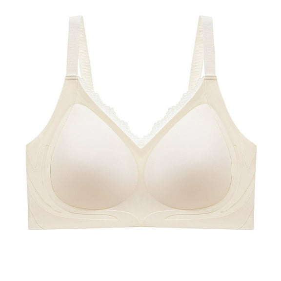 JGGSPWM Lace Trim Bra for Women Seamless No Underwire Support Full Coverage Bras Comfortable Solid Color Bralettes Beige XXL