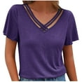 thumbnail image 1 of JGGSPWM Ladies' Basic Plus Size Blouses Short Sleeve Criss Cross V-Neck Tops Solid Shirts Purple XXL, 1 of 7