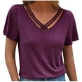 thumbnail image 1 of JGGSPWM Ladies' Basic Plus Size Blouses Short Sleeve Criss Cross V-Neck Tops Solid Shirts Red XL, 1 of 7