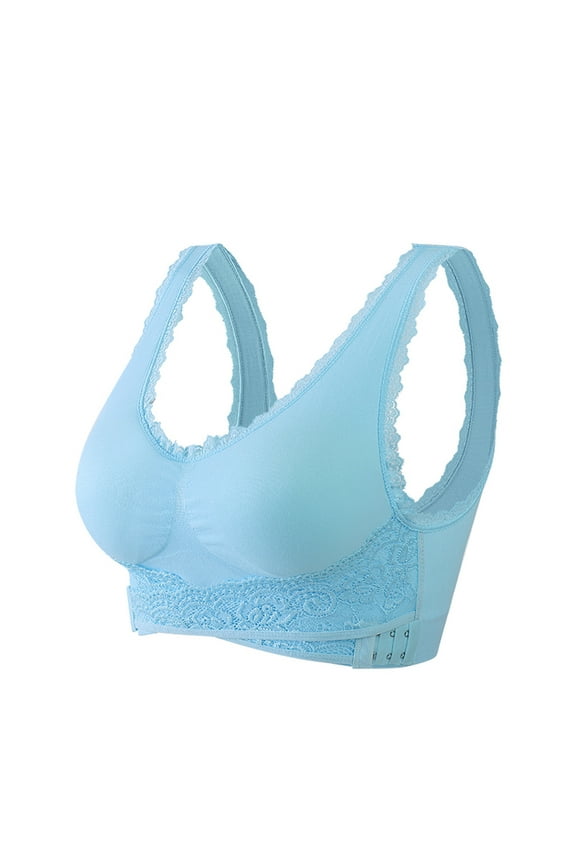 Ladies Traceless Comfortable No Steel Ring Vest Breathable Gathering Bra Woman Underwear Light Blue XL
