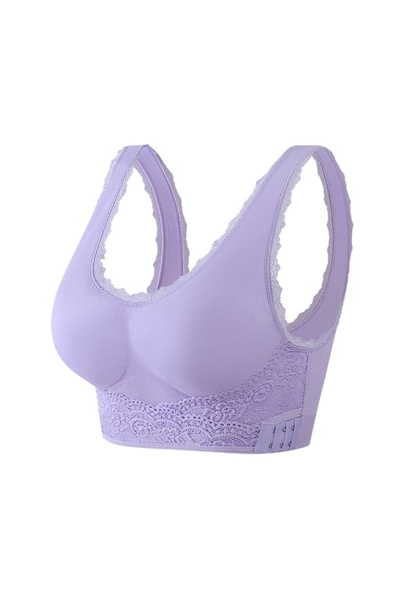 Ladies Traceless Comfortable No Steel Ring Vest Breathable Gathering Bra Woman Underwear Purple M