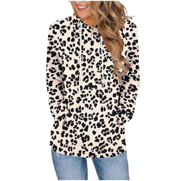 JGGSPWM Leopard Print Hoodie for Women Hooded Streetwear Hip Hop Pullover Long SLeeve Drawstring Y2K Sweatshirt Yellow S