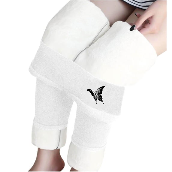 JGGSPWM Lined Leggings for Women Winter Warm Elastic Thermal Legging Pants Sherpa Fleece Lined Thick Tights Pants White L