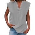thumbnail image 1 of JGGSPWM Linen Tank Shirts for Women V Neck Button Down Cap Sleeve Office Work Tops Vintage Vacation Tees Blouse Tops Gray 2XL, 1 of 6