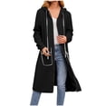 thumbnail image 1 of JGGSPWM Long Hoodies for Women Solid Color Long Sleeve Hooded Pocket Zipper Drawstring Fleece Jacket Sweatshirts Fall Winter Fashion Clothes Black XL, 1 of 5