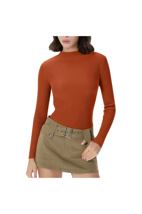 Long Sleeve Thermal Shirt for Women Fleece Slim Fit Tops Crewneck Basic T-Shirts with Thumb Holes Fall Fashion Tops Orange S