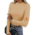 thumbnail image 1 of JGGSPWM Long Sleeve Thermal Shirt for Women Light Fleece Tops Fall Solid Color Crew Neck Casual Basic T-Shirts Beige L, 1 of 3