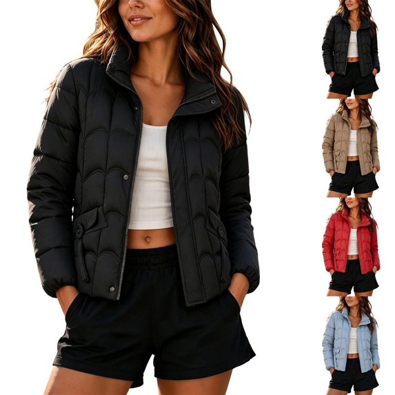 JGGSPWM (M-3XL) Women's Plus Size Lightweight Quilted Jacket Winter Warm Zip Long Sleeve Puffer Jacket Coat with Pockets Black XL