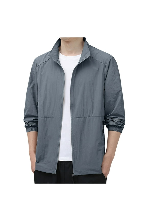 (M-5XL) Big and Tall Men's Lightweight Sun Protection Jacket Causal Fashion Windbreaker Spring Summer Outdoor Coat Gray XXXXXL