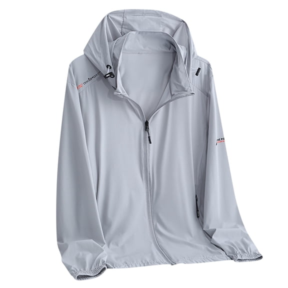 JGGSPWM (M-5XL) Big and Tall Mens Lightweight Hooded Waterproof Rain Jacket Breathable Raincoat Shell for Outdoor Mountain Hiking Gray L