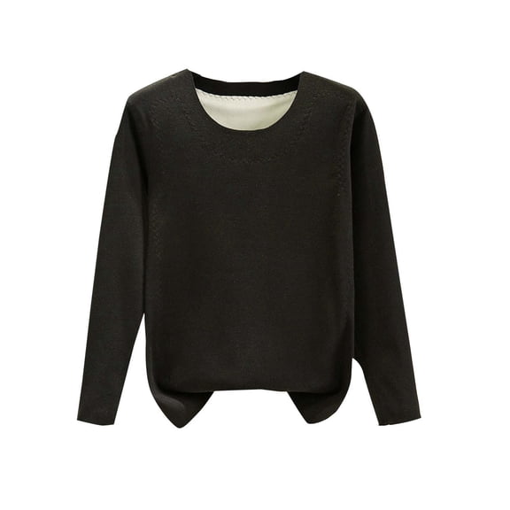 JGGSPWM (M-5XL) Plus Size Women's Fashion Long Sleeve Crew Neck Solid Color Autumn and Winter Soft Comfortable Velvet Thermal Top Black L