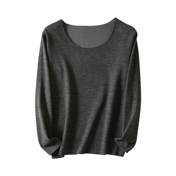 JGGSPWM (M-5XL) Plus Size Women's Fleece Thermal Soft Comfortable Long Sleeve Crew Neck Base Layer Top Casual Blouses Black XXXXXL