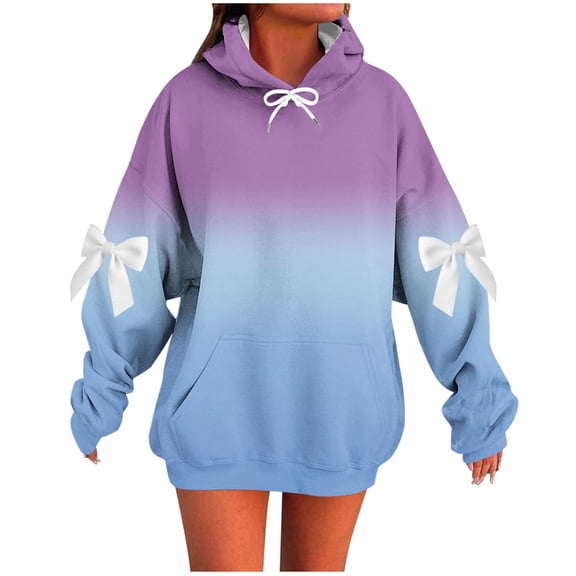 JGGSPWM (M-5XL) Womens Oversized Hoodies Fleece Hooded Sweatshirts Casual Comfy Tops Fall Fashion Outfits Cute Bow Clothes Blue XXXL