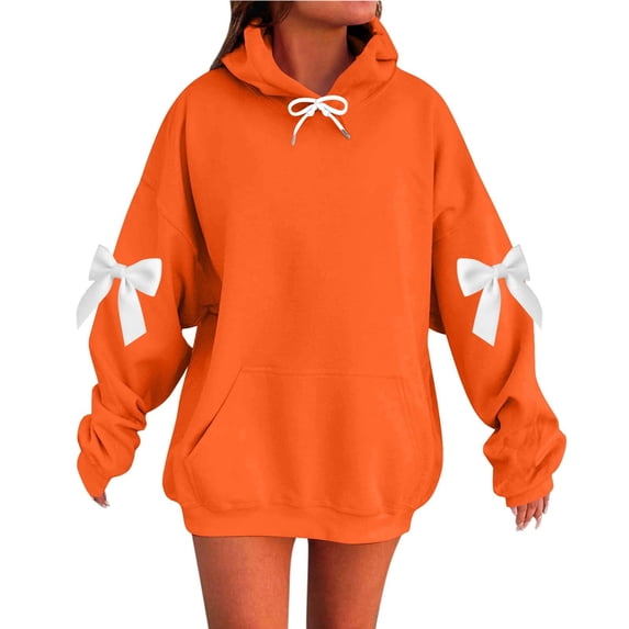JGGSPWM (M-5XL) Womens Oversized Hoodies Fleece Hooded Sweatshirts Casual Comfy Tops Fall Fashion Outfits Cute Bow Clothes Orange XXXXXL