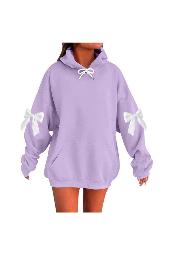 (M-5XL) Womens Oversized Hoodies Fleece Hooded Sweatshirts Casual Comfy Tops Fall Fashion Outfits Cute Bow Clothes Purple L