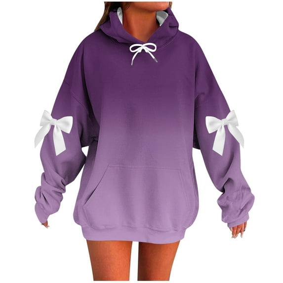 JGGSPWM (M-5XL) Womens Oversized Hoodies Fleece Hooded Sweatshirts Casual Comfy Tops Fall Fashion Outfits Cute Bow Clothes Purple XXL