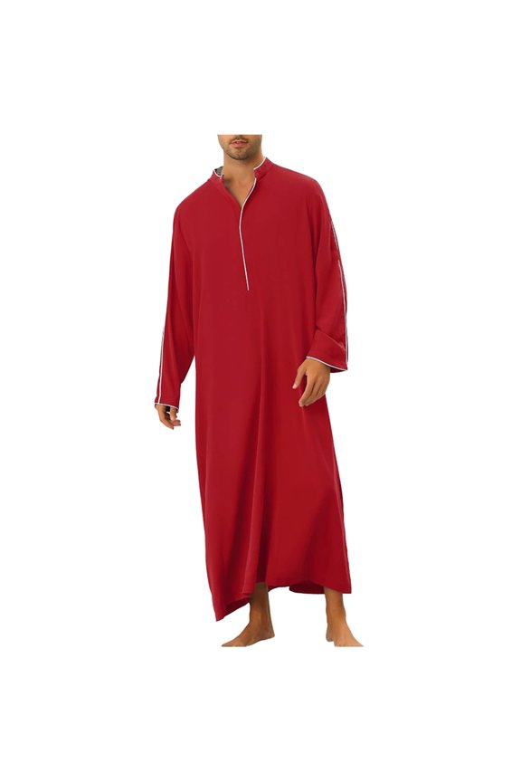 Men Leisure Long Sleeve Button Robe Mens Caftans Big and Tall Mens Middle Ethnic Style Casual Robe with Pocket Red S