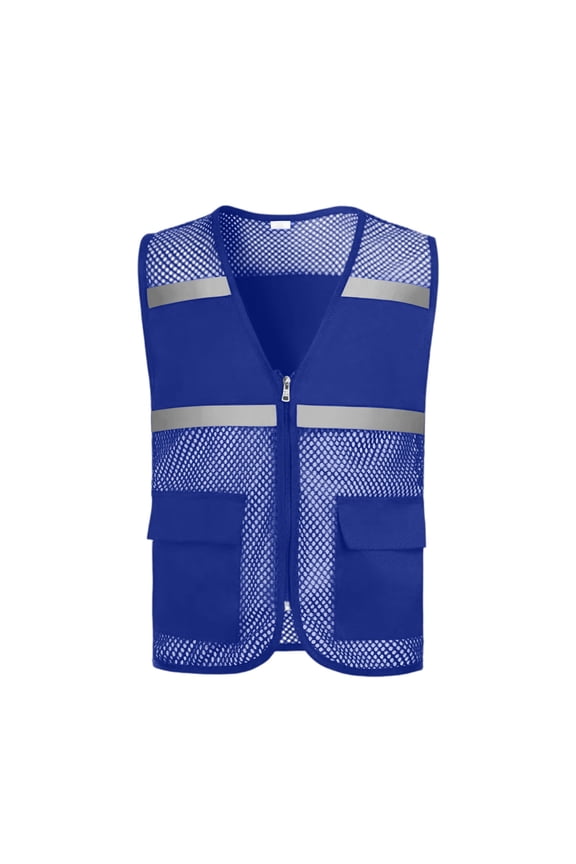 Men Women Hi Vis Reflective Safety Vest with Pocket and Zipper Adult High Visibility Lightweight Mesh Vest Workwear Blue M