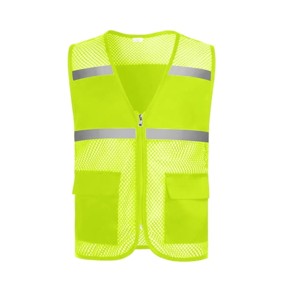 JGGSPWM Men Women Hi Vis Reflective Safety Vest with Pocket and Zipper Adult High Visibility Lightweight Mesh Vest Workwear Green L