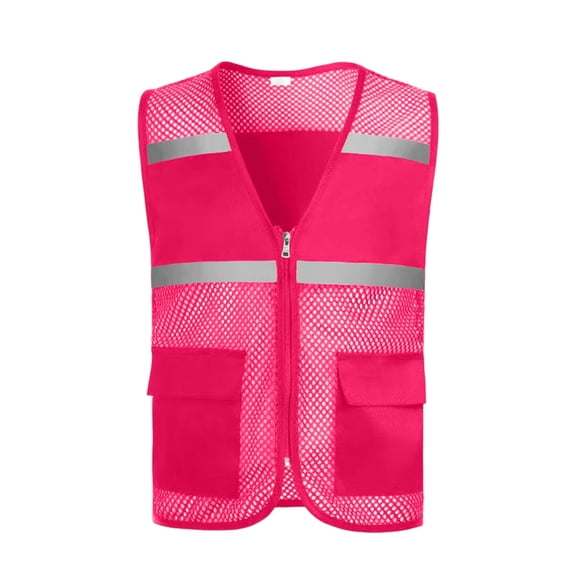 JGGSPWM Men Women Hi Vis Reflective Safety Vest with Pocket and Zipper Adult High Visibility Lightweight Mesh Vest Workwear Pink M