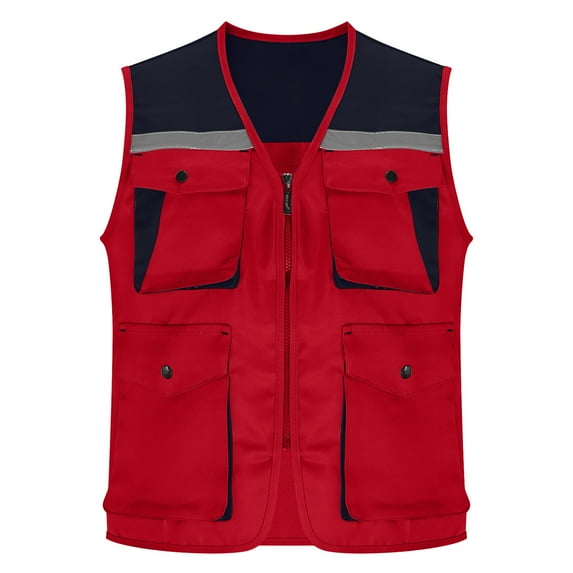 JGGSPWM Men Women Hi Vis Reflective Safety Vest with Pocket and Zipper Adult High Visibility Lightweight Mesh Vest Workwear Red XXXXL
