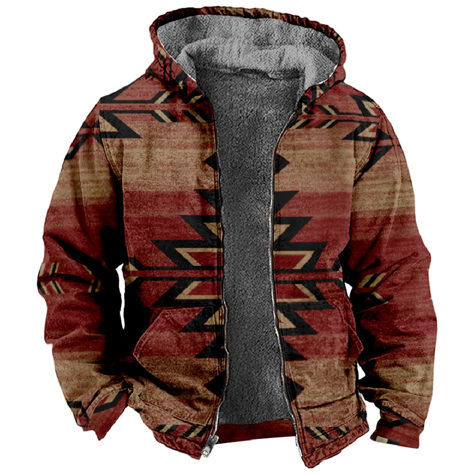 JGGSPWM Men's Aztec Ethnic Western Hoodie Winter Thicken Fleece Sherpa