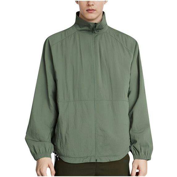 JGGSPWM Men's Big and Tall Summer Solid Color Breathable Zipper Pocket Sun Protection Clothes Outdoor UV Sports Jacket Top Coat Green XXL