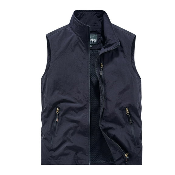 JGGSPWM Men's Casual Mesh Vest Sleeveless Tool Pocket Jacket for Photographers and Work Dark Blue XL