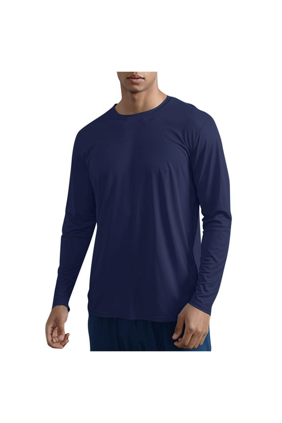 Men's Long Sleeve UPF 50+ Shirts Sun Protection UV SPF Shirts Rash Guard Fishing Running Quick Dry Lightweight Tops Blue S