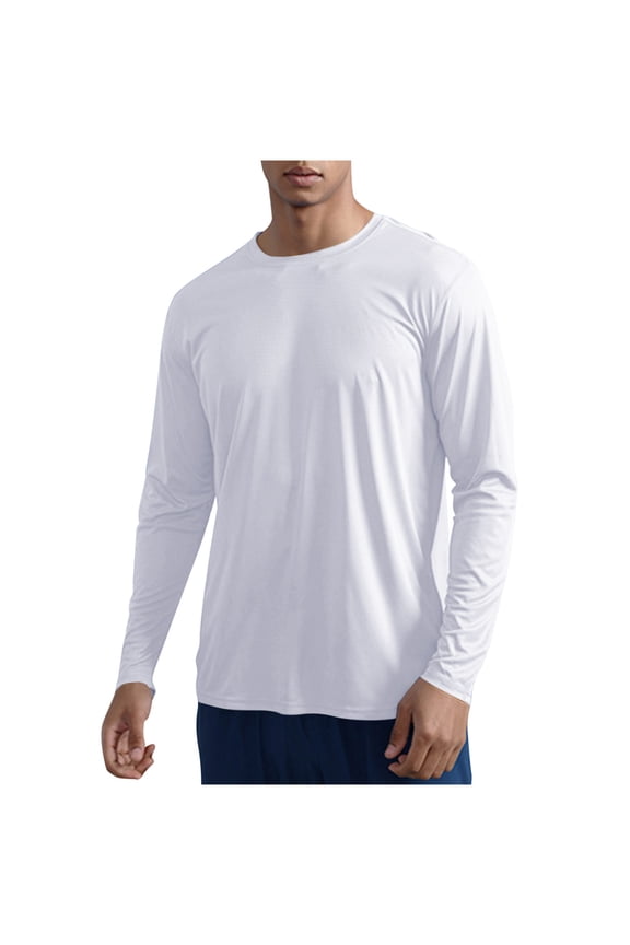 Men's Long Sleeve UPF 50+ Shirts Sun Protection UV SPF Shirts Rash Guard Fishing Running Quick Dry Lightweight Tops White S