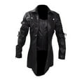 thumbnail image 1 of JGGSPWM Men's PU Faux Leather Jacket Vintage Punk Biker Motorcycle Strappy Belted Lace Up Long Sleeve Zipper Button Down Jacket Coat Black XXXXL, 1 of 6