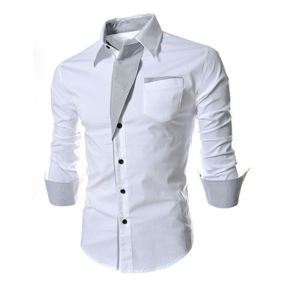 JGGSPWM Mens Button Down Dress Shirt Formal Shirts Relaxed Fit Lapel Turndown Collar Cuff Long Sleeve Color Block Patchwork Casual Button down Shirts White S