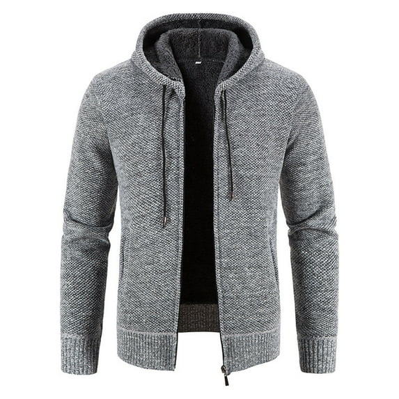 JGGSPWM Mens Crewneck Drawstring Hooded Solid Fleece Lined Knit Sweater Casual Long Sleeve Fall Classic Fit Jumper Gray M