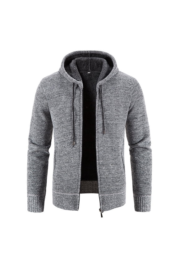 Mens Crewneck Drawstring Hooded Solid Fleece Lined Knit Sweater Casual Long Sleeve Fall Classic Fit Jumper Gray XXL