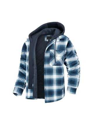 Brnmxoke Men's Lined Hooded Flannel Shirt Jacket with Pockets Plus Size  Quilted Plaid Coat Button Down Plaid Button Up Winter Thermal Warm Jackets