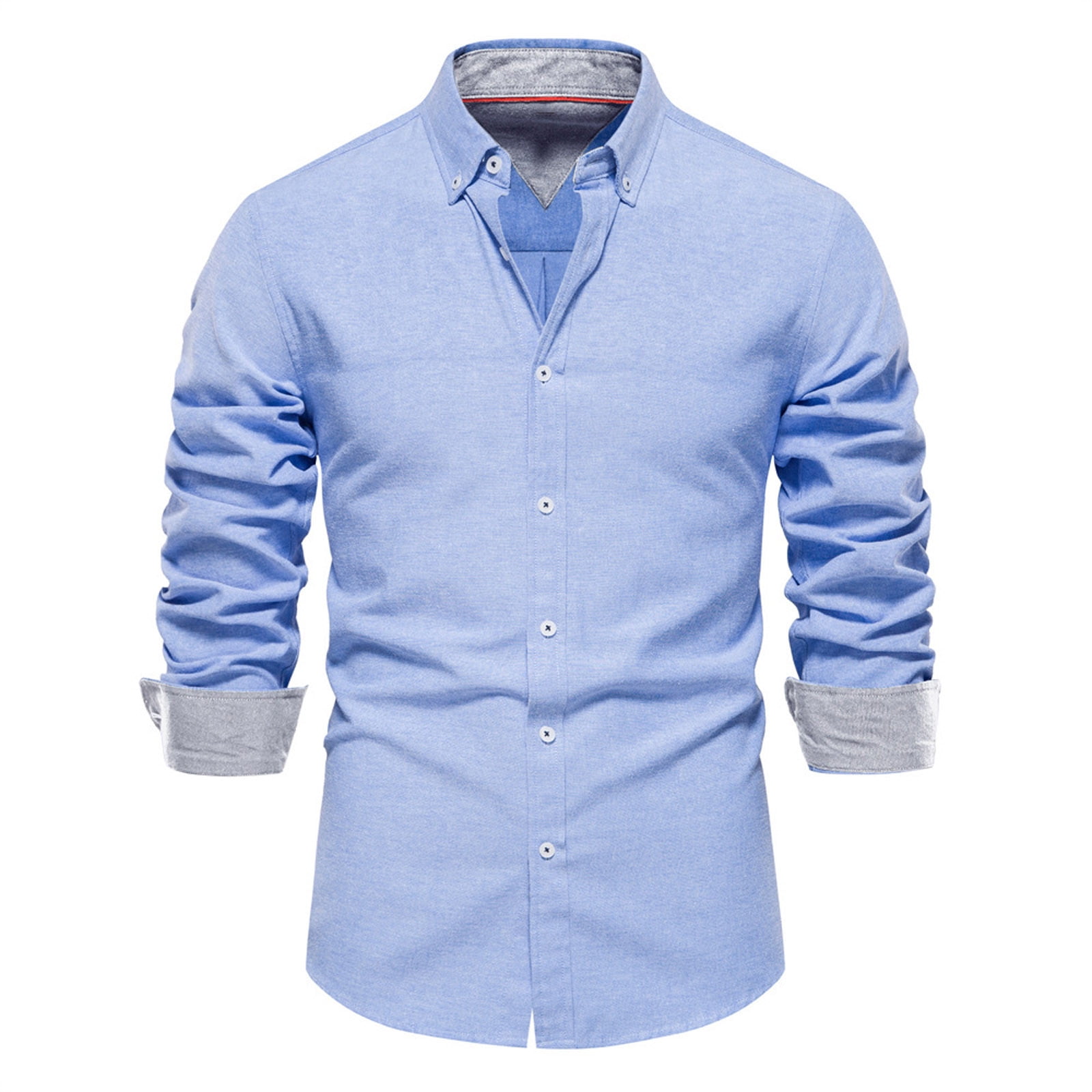 JGGSPWM Mens Relaxed Fit Button Down Dress Shirt Lapel Turndown Collar  Solid Casual Button Down Shirts Long Sleeve Formal Shirts Blue L