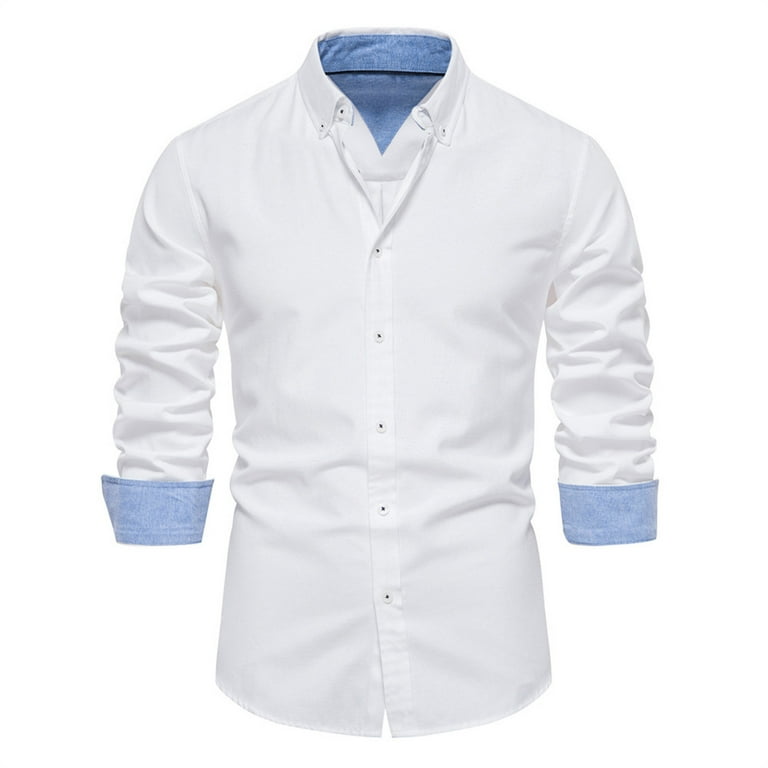 JGGSPWM Mens Relaxed Fit Button Down Dress Shirt Lapel Turndown Collar  Solid Casual Button Down Shirts Long Sleeve Formal Shirts White L -  Walmart.com